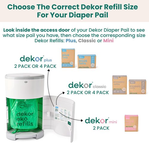 Diaper Dekor EKO MINI Diaper Pail, White, ONLY Eco-Friendly Diaper Pail Made with 70% Recycled Materials, Hands-Free: Step–Drop–Done, Cost-Effective Refill System