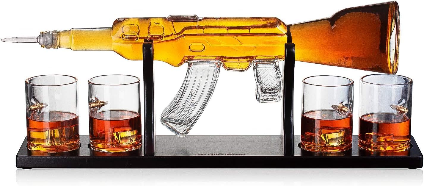 Luxury AK47 Gun Decanter with Bullet Glasses - Whiskey Decanter Gift Sets - Unique Liquor Glass Gun Alcohol Bottle - Gift Wine Bourbon Tequila Liquor Decanter Set Men Gifts Dad Father, Anniversary Bar