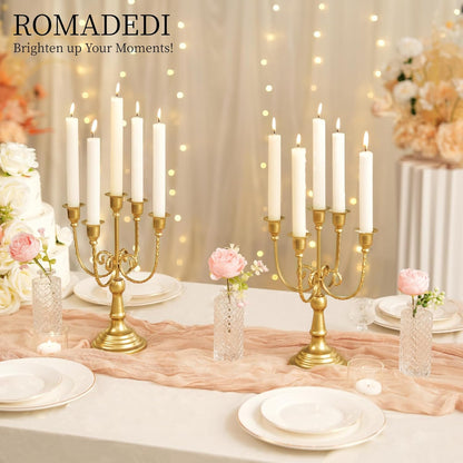 Romadedi Gold Candle Holders - 5 Arm 11.8" Candelabra Set for Wedding & Holiday Table Decor | Set of 6