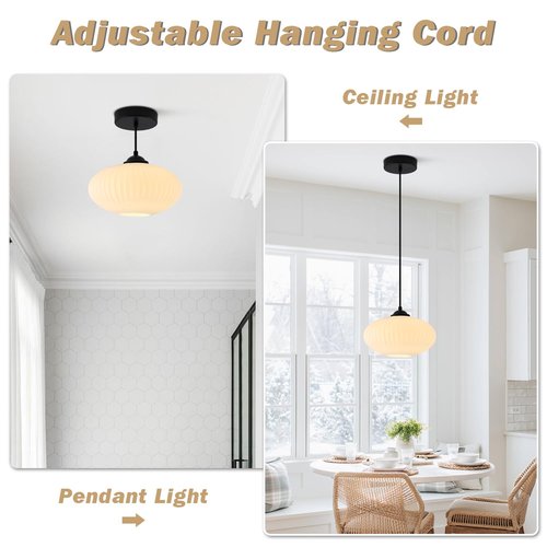 KCO Lighting Large Milk Glass Pendant Light Black and White Pendant Light Mid Century Modern Hanging Ceiling Light Fixture Industrial Farmhouse Pendant Lights Kitchen Island