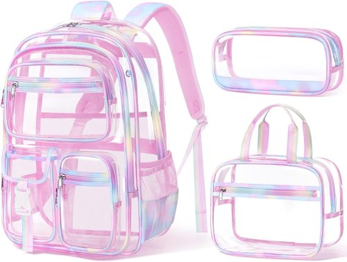 Fimibuke Clear Backpack - 3PCS Heavy Duty PVC Set with Lunch Box & Pencil Case | Cute Toddler School Bag for Preschool & Kindergarten