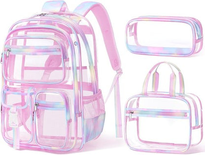 Fimibuke Clear Backpack - 3PCS Heavy Duty PVC Set with Lunch Box & Pencil Case | Cute Toddler School Bag for Preschool & Kindergarten
