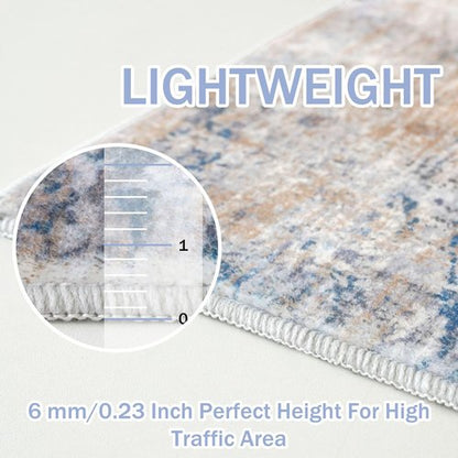 IOHOUZE Abstract Runner Rug 3x10 Ft Washable Runners for Hallways, Non Slip Kitchen Runner Printed Faux Wool Entryway Runner Indoor, Modern Abstract Floor Carpet for Hall Bedroom, Blue Rust