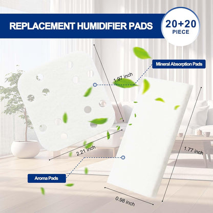Top-Fill Humidifier Replacement Filters 20 Pack and Replacement Aroma Pads 20 Pack - Compatible with LEVOIT LV600HH, LV600S, OasisMist450S, OasisMist600S - Descaling Pads, White