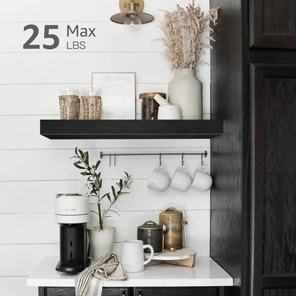 QEEIG Floating Bathroom Shelves - Stylish Wall-Mounted Storage | Set of 2, 15.7" x 6.7", Black