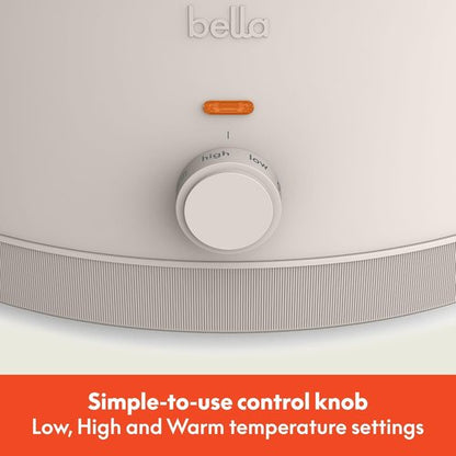 Bella 6.0 Qt Manual Slow Cooker - Ceramic Nonstick, 3 Temperature Settings, Dishwasher Safe, Oatmilk