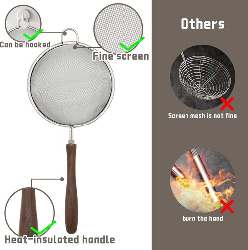 304 Stainless Steel Mesh Strainer Set by [Brand Name] - Durable Colander with Wooden Handle | Perfect for Food, Tea, Rice, and More