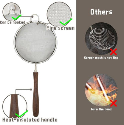 304 Stainless Steel Mesh Strainer Set by [Brand Name] - Durable Colander with Wooden Handle | Perfect for Food, Tea, Rice, and More