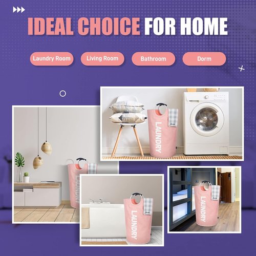 Caroeas 95L Pro Large Laundry Basket - Waterproof Hamper with Padded Handles | Collapsible Design in Pink