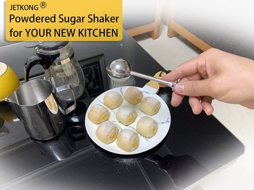 JETKONG Powdered Sugar Shaker - 18/8 Stainless Steel Duster for Flour, Sugar & Spices