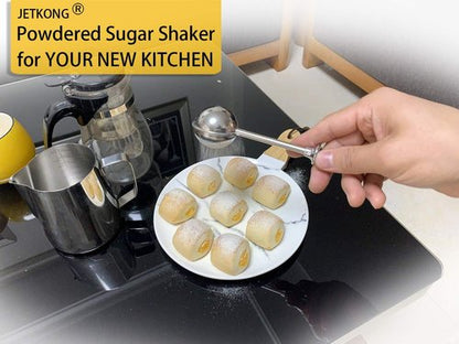 JETKONG Powdered Sugar Shaker - 18/8 Stainless Steel Duster for Flour, Sugar & Spices