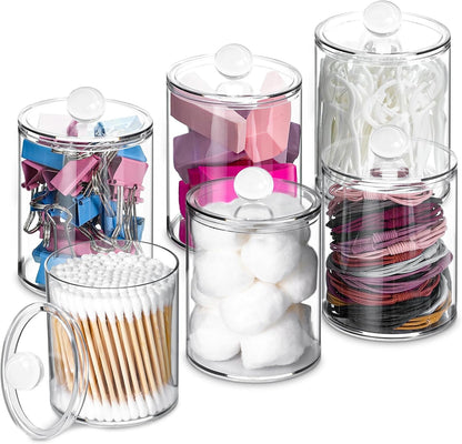 XIPENGKEJI Qtip Holder Set - 6 Pack Apothecary Jars with Lids for Cotton Swabs & Pads | Clear 10oz-12oz