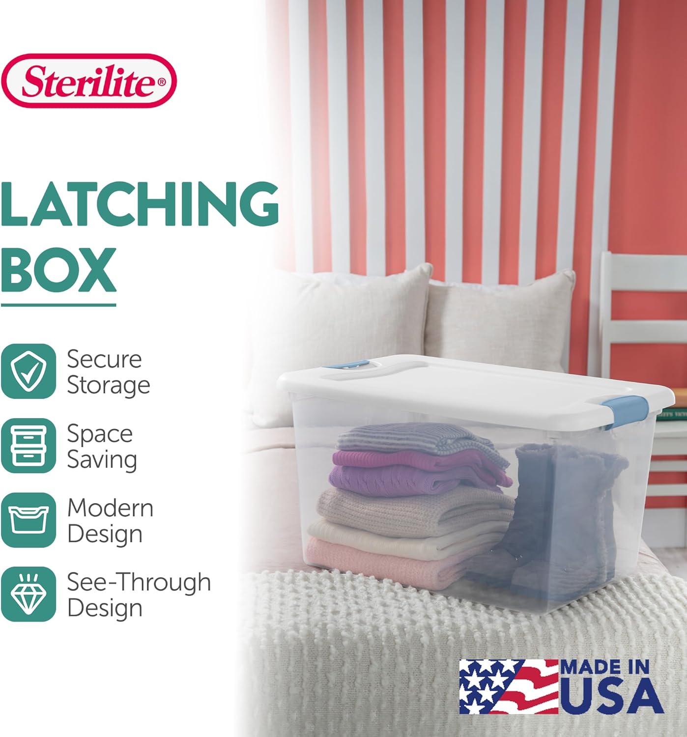 Sterilite 6-Pack Latching Storage Bins - Clear Plastic Under Bed Organizers, 64 Quart Capacity