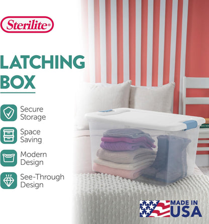 Sterilite 6-Pack Latching Storage Bins - Clear Plastic Under Bed Organizers, 64 Quart Capacity