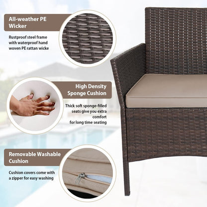 Skiennix 3-Piece Outdoor Wicker Bistro Set - Stylish Patio Furniture with 2 Cushioned Chairs & Coffee Table