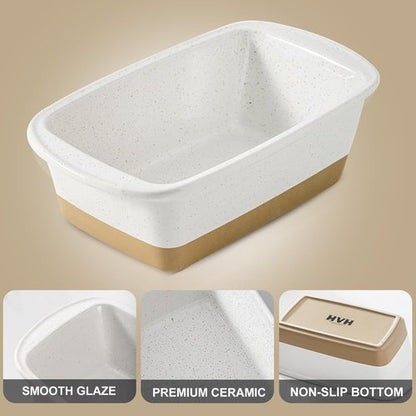 HVH Ceramic Loaf Pan - 9 x 5 Inch Rectangular Baking Bread Pan in Farmhouse White Finish