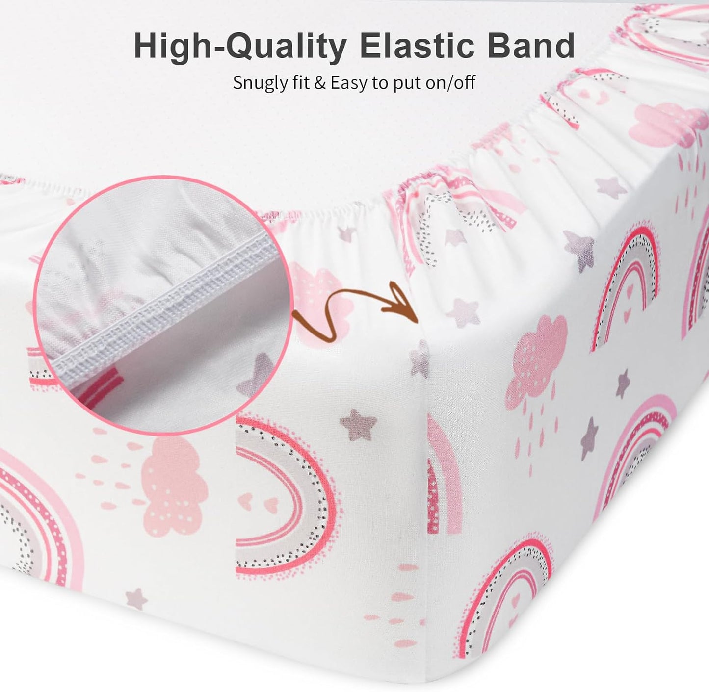 Skiennix Baby Crib Sheets - 2 Pack Soft Microfiber for Standard Crib | Pink Rainbow & Pink, 28x52x8in