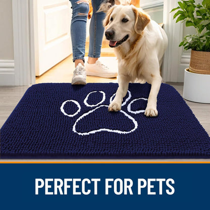 OLANLY Dog Door Mat - Absorbent Non-Slip Mud Mat for Paws | 40x32 Navy Blue Chenille Design