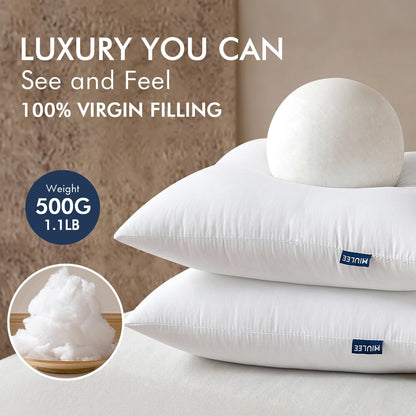 MIULEE Throw Pillow Inserts - Pack of 2 | 18x18 Inch | 100% Virgin Fiber Filling for Bed & Couch