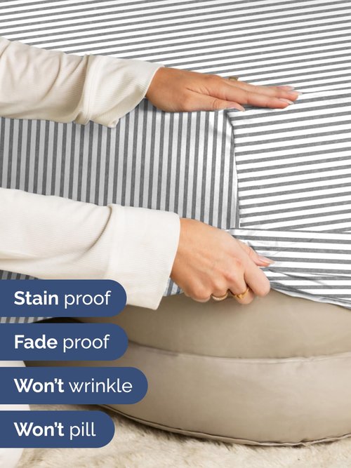 Extra Deep Full Fitted Sheet - Hotel Luxury Single Fitted Sheet Only - Easily Fits 18 inch to 24 inch Mattress - Ultra Soft, Wrinkle Free with Extra Deep Pockets - Breathable & Comfy - Grey Stripes