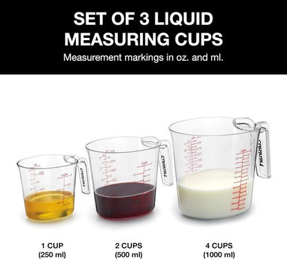 Cuisinart Liquid Measuring Cups - Clear 3-Piece Nesting Set for Accurate Measurements