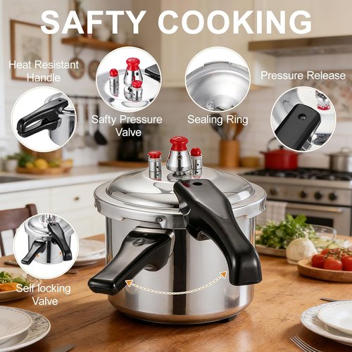 DOITOOL Aluminum Pressure Cooker - 2 Liters | Fast Cooking & Even Heat Distribution with Safety Valves