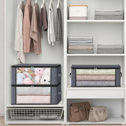 HomeHacks Clothes Organizer Storage Bags - Foldable 35L Box with Clear Window & Sturdy Handles | Gray