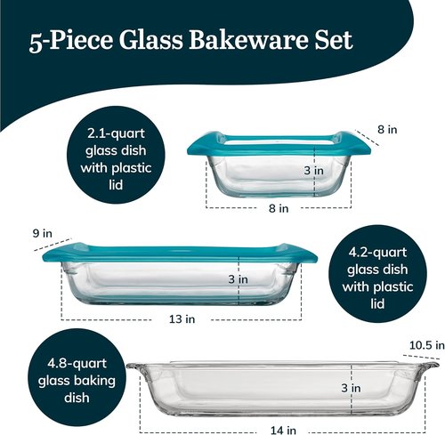 Libbey Premium 5-Piece Glass Baking Dish Set - Stackable Casserole Dishes with Lids for Lasagna & Brownies