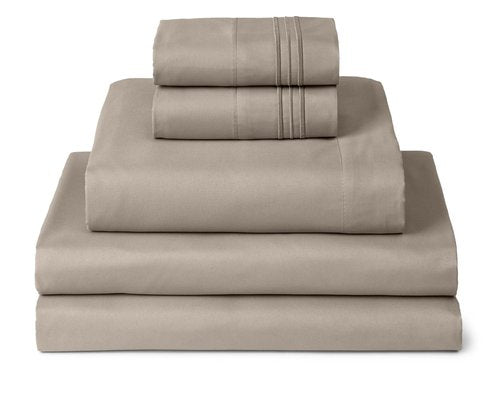 Mellanni Split King Sheets Set - 5 PC Iconic Collection Bedding - Hotel Luxury, Extra Soft, Cooling Bed Sheets - Wrinkle, Fade, Stain Resistant (Split King, Tan)
