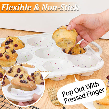 Skiennix Silicone Muffin Pan - Nonstick Cupcake Tray with Metal Reinforced Frame | BPA-Free Regular Size