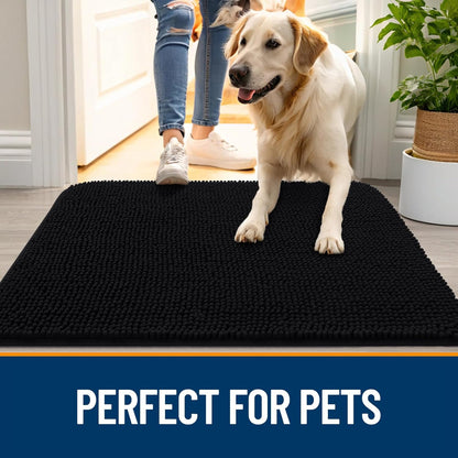 OLANLY Dog Door Mat - Absorbent Non-Slip Mud Mat for Indoor Use | 70x32 Black Chenille Carpet