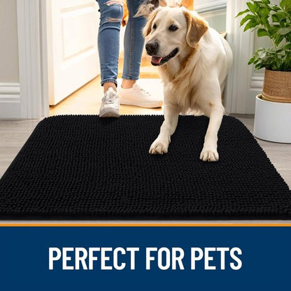 **OLANLY Dog Door Mat - Absorbent Non-Slip Chenille Mat for Muddy Paws | 32x20 Inches, Black**