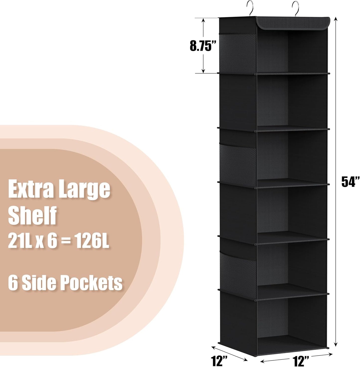 Simple Houseware 6-Shelf Closet Organizer - Versatile Hanging Storage Solution in Black
