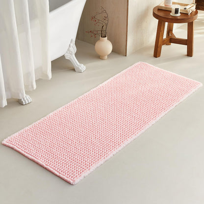 TYUU Light Peachy Pink Long Bathroom Rugs, Waffle Runner Rug Bathroom Non Slip Washable Quick Dry Cute Bath Mat Boho Farmhouse Bath Mat, 60"x24" Light Peachy Pink