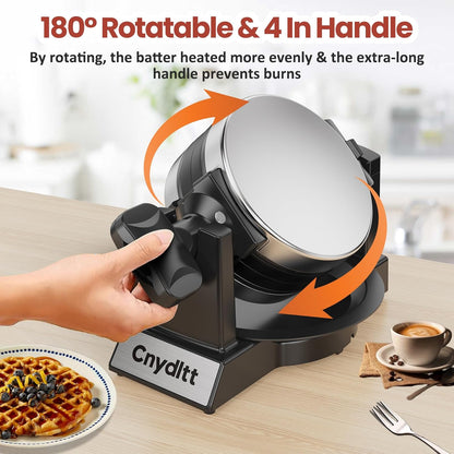 Skiennix Double Waffle Maker - 1400W Rotating Belgian Waffle Iron with Nonstick Plates & Removable Drip Tray | Black