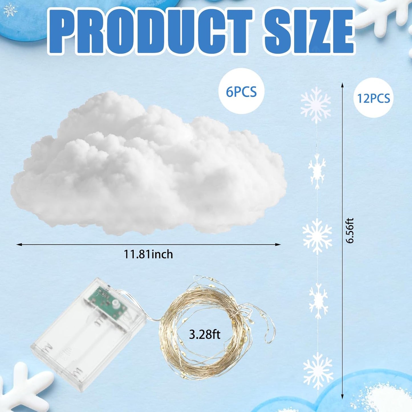 Wettarn 3D Large Winter Cloud Decorations - 18 Pcs Hanging Ornaments with Snowflakes for Party Decor
