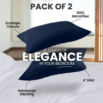 Utopia Bedding King Pillow Cases - Soft Brushed Microfiber - 2 Pack | Navy, 20 x 40 Inches