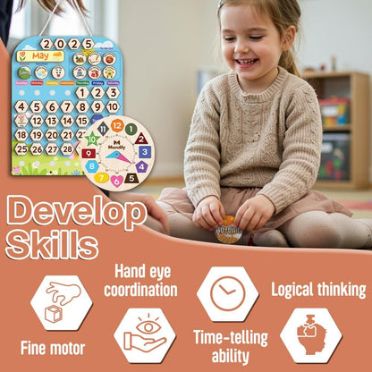 Skiennix Interactive Wooden Calendar for Kids Ages 3+ | Teach Seasons & Days | 12 x 15 Inches