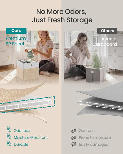 SONGMICS Storage Cubes - Set of 6 Foldable Fabric Organizer Boxes | Odorless, 10.2" x 10.2" x 11", Cloud White & Sand Beige