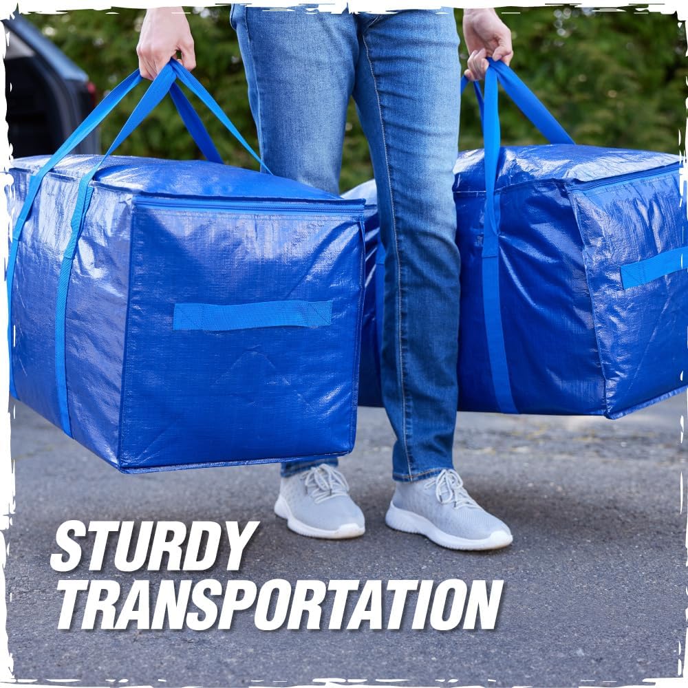 Rugged Rhino Heavy Duty Extra Large Moving Bags - Durable, Space-Saving Storage with Strong Handles & Zipper | Blue/Clear, 4 Pack