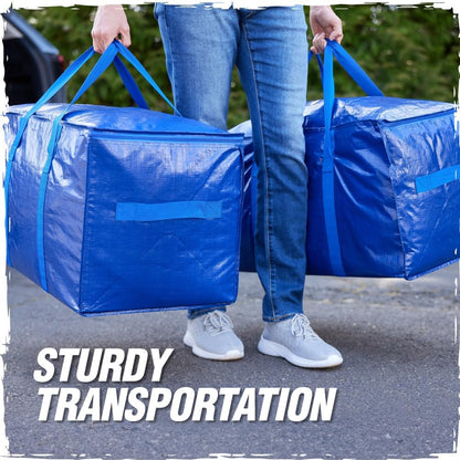 Rugged Rhino Heavy Duty Extra Large Moving Bags - Durable, Space-Saving Storage with Strong Handles & Zipper | Blue/Clear, 4 Pack