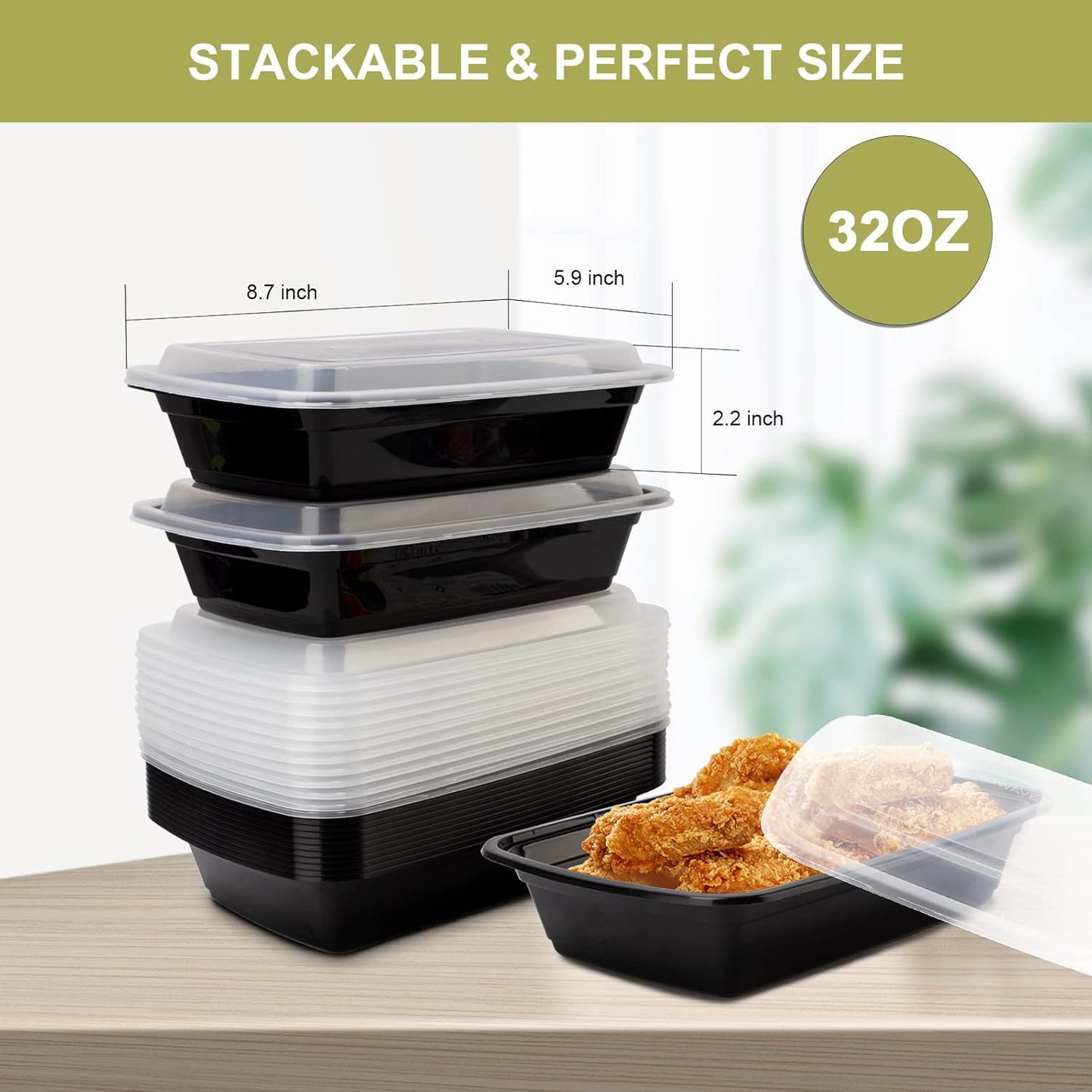Skiennix Meal Prep Containers - 32oz Reusable, Leakproof, BPA-Free | Microwave & Dishwasher Safe - 15 Pack