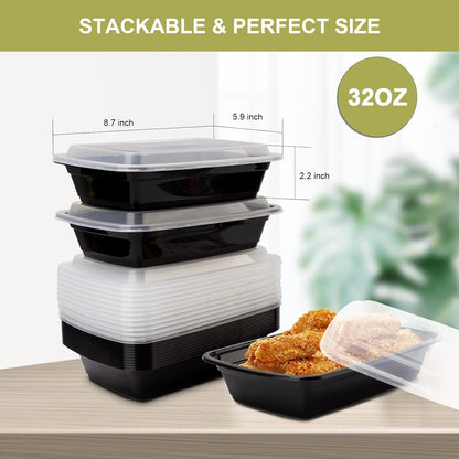 Skiennix Meal Prep Containers - 32oz Reusable, Leakproof, BPA-Free | Microwave & Dishwasher Safe - 15 Pack