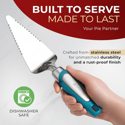 Orblue Pie Server - Serrated Stainless Steel Cake Cutter for Left or Right-Handed Chefs | Blue