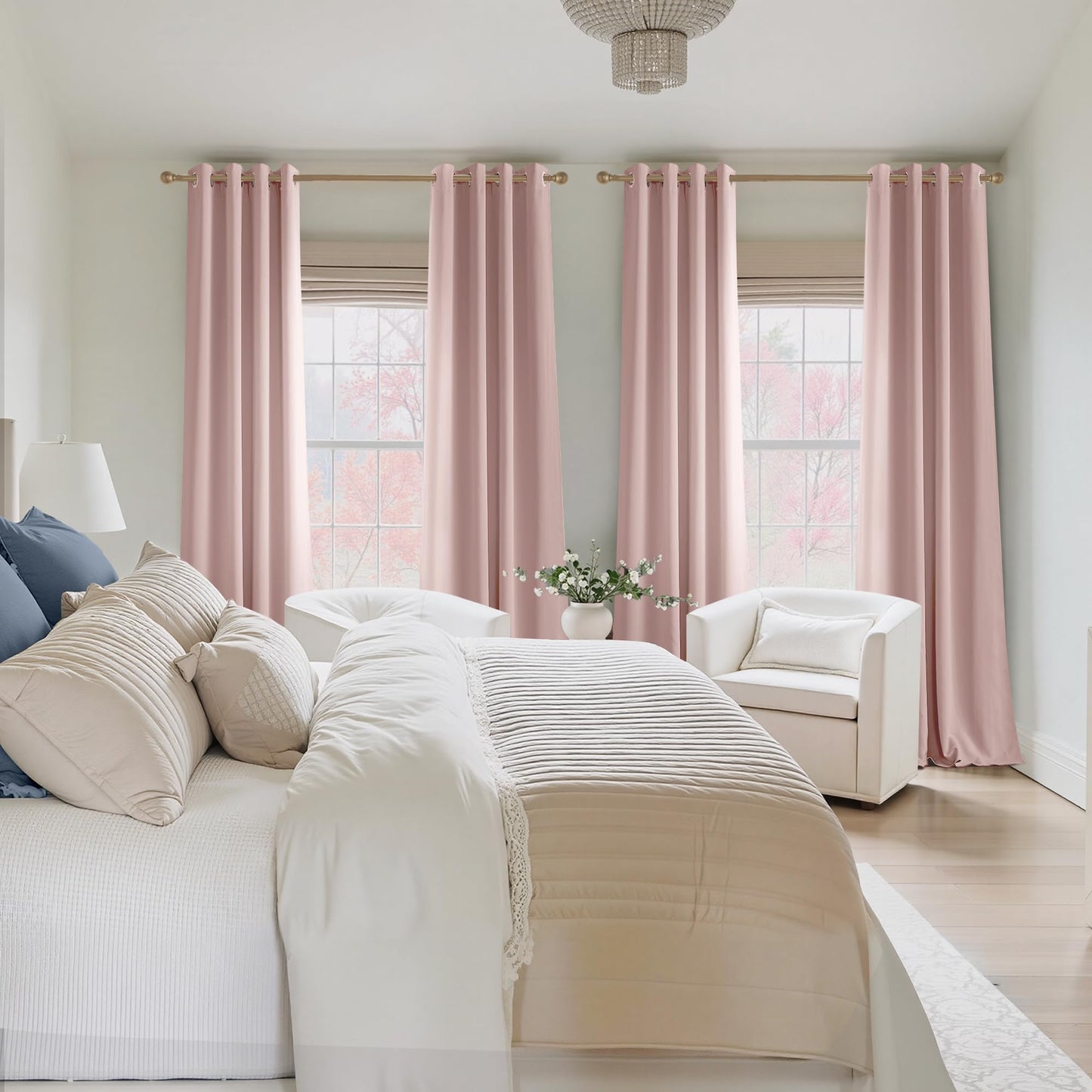 NICETOWN Room Darkening Draperies Curtains Panels, 2 Panels Blush Pink W52 x L84