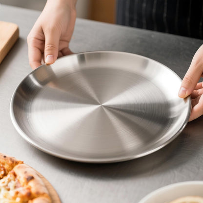 Stainless Steel Pizza Pan Set of 2 - 12 Inch Non-Stick Round Trays for Easy Baking & Cleaning