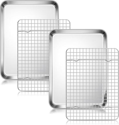 Homikit Stainless Steel Quarter Sheet Pan Set - 2 Baking Sheets & Racks for Toaster Oven | 12" x 10" Inch