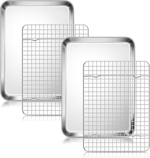 Homikit Stainless Steel Quarter Sheet Pan Set - 2 Baking Sheets & Racks for Toaster Oven | 12" x 10" Inch