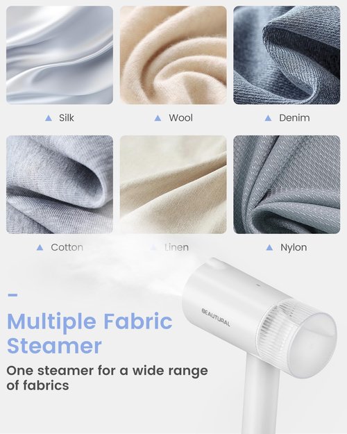 BEAUTURAL Steamer for Clothes, Portable Garment Wrinkle Remover, Fast 30s Heat-up, Foldable and Handheld, 120V Only (Not for 220V Europe), White