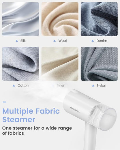 BEAUTURAL Steamer for Clothes, Portable Garment Wrinkle Remover, Fast 30s Heat-up, Foldable and Handheld, 120V Only (Not for 220V Europe), White